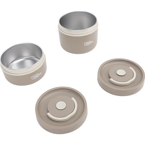 Boîte à bento thermique ronde 304 inox, étanche, multifonction, portable, avec sac isotherme, couleur café foncé, lot de 2 (1/5)
