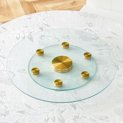 Plateau de table. Plateau rond en verre pivotant à deux niveaux. Le diamètre du verre supérieur est de 61 cm, l'inférieur de 38 cm. Le design pivotant permet de prendre et poser des objets plu (1/5)