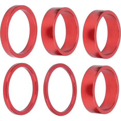 6 Stück Fahrrad-Steuersatz-Spacer aus Aluminiumlegierung für Mountainbikes, Rot (1/5)