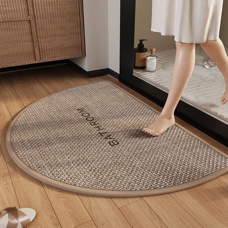 Tapis de bain en lin tissé – Épais, ultra-absorbant et antidérapant – Pour salle de bains, lavabo ou toilettes – Forme demi-cercle – Couleur beige – Dimensions 40 x 60 cm
