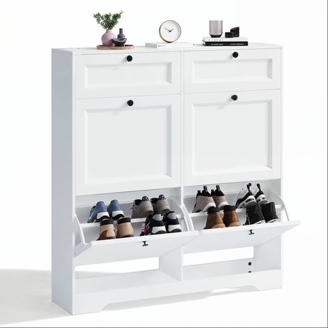 Meuble à chaussures 24 Paires Luis Bealife à 4 Portes Étroit avec 2 Tiroirs et Étagères Réglables pour Entrée Couloir Chambre 95 x 24 x 102 cm Blanc (1/5)