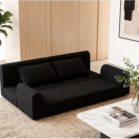 Canapé-lit convertible 160x143x54 cm noir, pliable gain de place en tissu flanelle MEUBLIV (1/5)