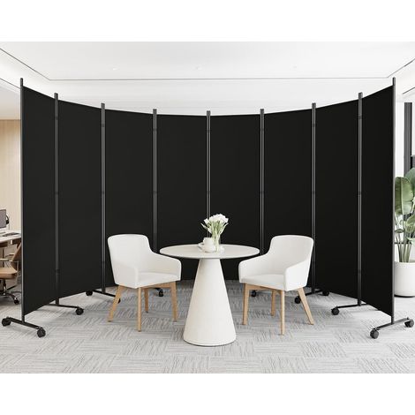 Folding Screen with Wheels 8 Pieces 176 mm x 72 mm Black (1/5)