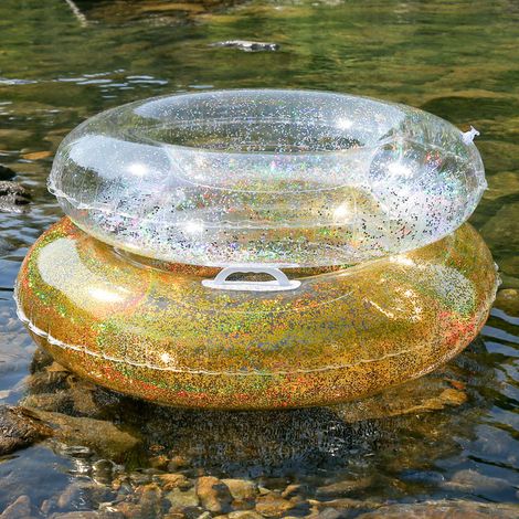 Bouée gonflable Anneau de natation gonflable pour adulte Anneau de natation à paillettes Anneau de natation flottant Anneau de natation rond durable Anneau en or 1 pièce, diamètre extérieur doré 60cm (1/3)