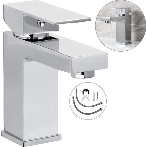 Chrome Edge Waterfall Cloakroom Basin Mixer Tap Sink Mono Bathroom + Fixings (1/5)