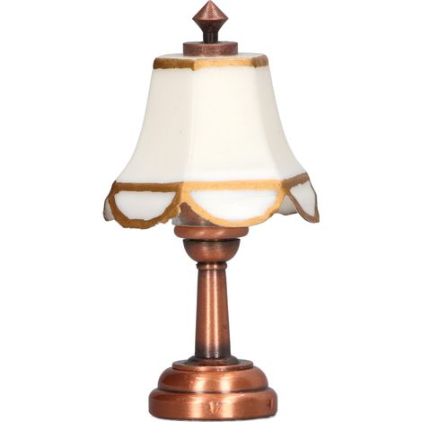 Lampe miniature blanche 6cm hauteur totale, échelle 1/12, métal LED à piles, accessoire de décoration pour maison de poupée. (1/5)