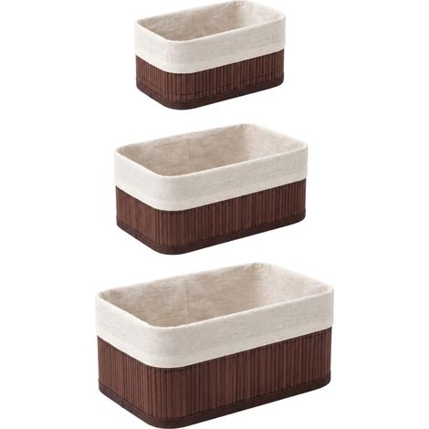 Set mit 3 Bambuskörben mit Stoffeinlage, 30 x 20 x 13 cm (1/5)