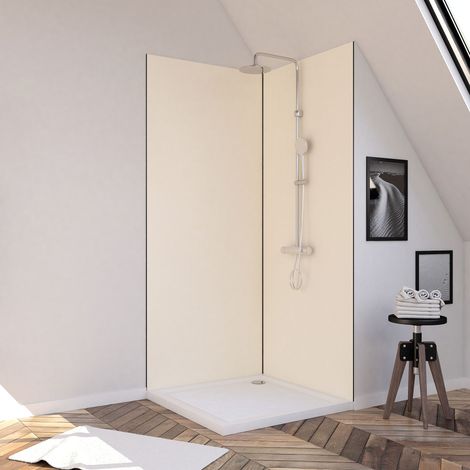 lot de 2 panneaux muraux aluminium ivoire 90+90x210 cm avec profilés noir mat - wall'it (1/5)