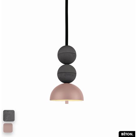 Lampe de suspension en béton - BOSFOR CONCRETE ANTHRACITE - ROSE 2 BALLES LED 14W (1/3)