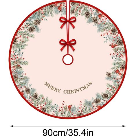 Jupe Pour Arbre De Noël - 90 Cm - Tissu Velours Doux Avec Motif De Guirlande - Pour Décoration Intérieure De Fête - 1 Pièce (1/5)