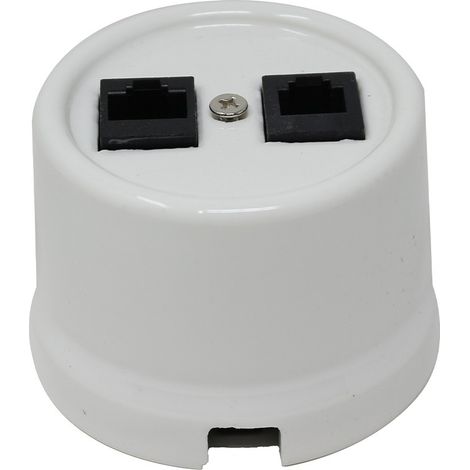 Toma rj45 y rj11 superficie porcelana color blanco vintage