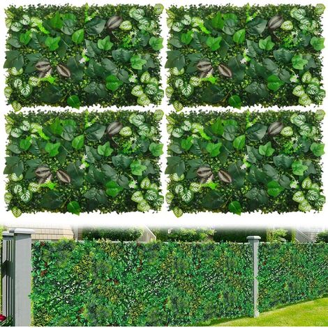 Lot de 4 murs végétaux artificiels, haies artificielles, clôtures d'intimité avec protection UV, toile de fond en verdure artificielle, 60 cm x 40 cm (1/5)