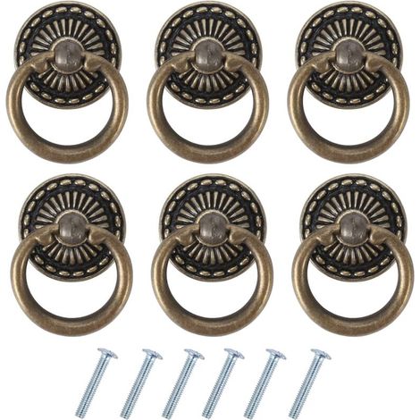 6PCS Vintage Furniture Handles Antique Drawer Pulls Bronze Door Handles for Furniture Wardrobe Dresser Closet Door (1/5)