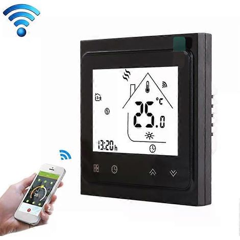 Thermostat de chauffage numérique WiFi 16 A avec capteur et affichage de l'heure - Noir (1/5)