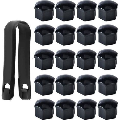 Lot de 20 Capuchons d'écrou de Roue 17mm, Cache-écrous de Boulon de Roue, Cache-écrous de Pneu Hexagonaux avec Ensemble d'outils de Démontage pour Voitures, Noir (1/5)