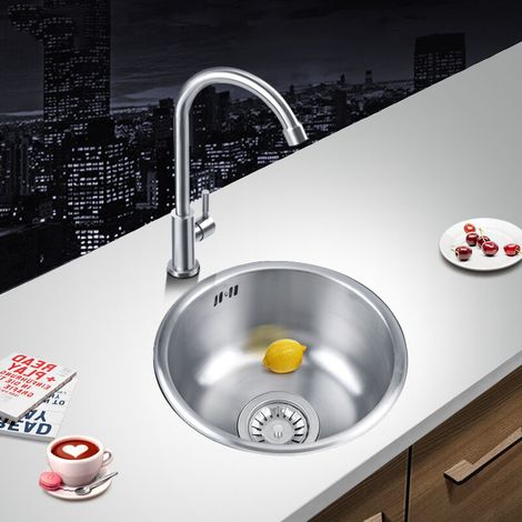 Évier Rond - Évier Cuisine Acier Inoxydable - Diamètre 41 cm Hauteur 19 cm - Pour Cuisine Toilette Espace Divertissement - 1 Pièce (1/5)