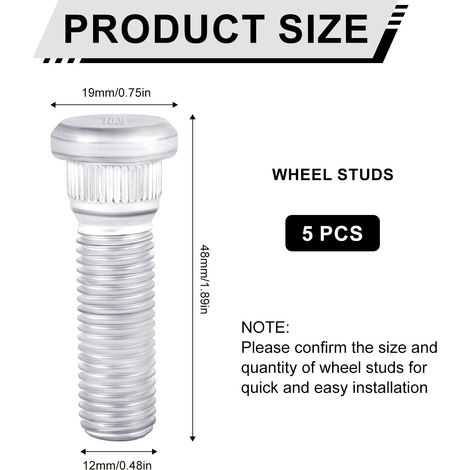 5pz M12x1.5 Bulloni per ruote, 48mm Lunghi Bulloni per ruote in acciaio Accessori per auto Compatibili con Toyota Adatto per Chevrolet per Lexus Series (1/4)