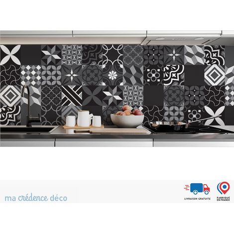 Crédence : Carreaux ciment noir - Alu composite - 60 - 120 (1/3)