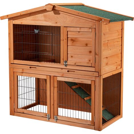 Wiltec 2 Etagen Nagerhaus 1015 x 510 x 1000 mm, Hasenstall zweistöckig aus Fichtenholz, mit Bitumeneindeckung und Kotwanne, Kleintierhaus Freilauf Gehege (1/5)