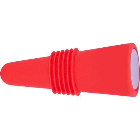 Bouchon de bouteille de vin en silicone alimentaire et acier inoxydable, 6,1 x 2,35 cm, décoratif, pratique et réutilisable, rouge. (1/5)