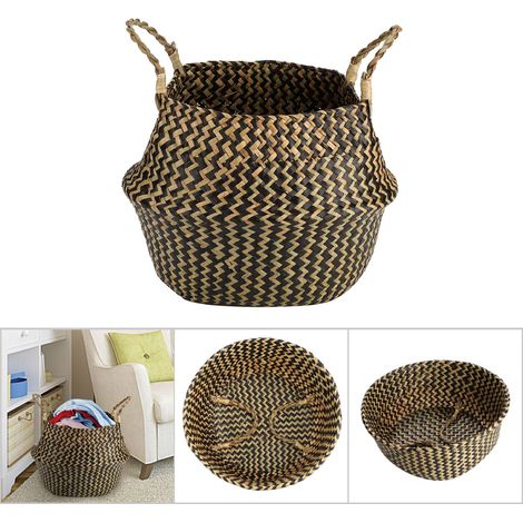 Panier de rangement Corbeille textile multifonction Sachet folding basket Naturel seagrass 32cm x 28cm Noir ou Blanc (1/5)
