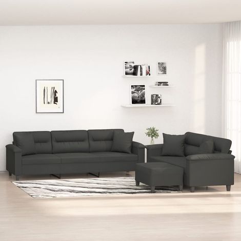 Set Divani 3 pz con Cuscini Grigio Scuro in Tessuto Microfibra vidaXL (1/5)