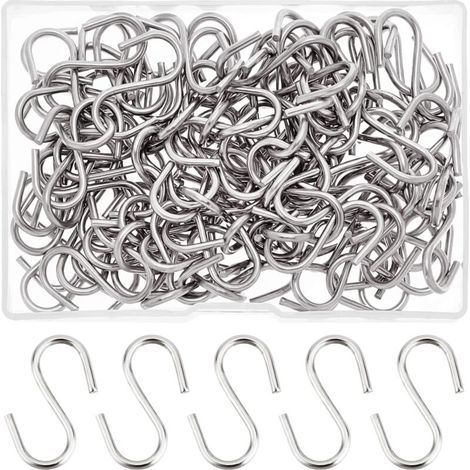 Lot de 100 crochets en S en acier inoxydable 304, petits crochets en S en métal, crochets de suspension pour suspendre de petits objets, clés, bijoux, sacs légers, 29 x 2 mm