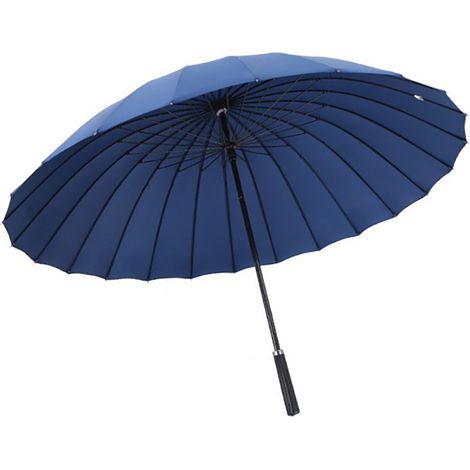 Parapluie à long manche, 24 baleines, grand modèle droit renforcé et coupe-vent, idéal comme cadeau d'extérieur, bleu marine. (1/5)