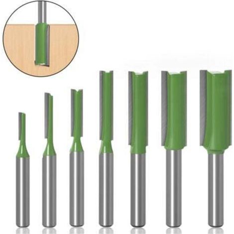 7-Piece 6mm Shank Straight Router Bit Set, Tungsten Carbide Woodworking Tool, Single/Double Flute Straight Router Bit Set, 3mm, 4mm, 5mm, 6mm, 8mm, 10mm, 12mm