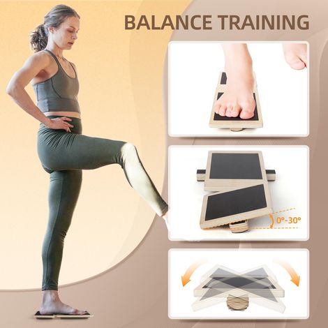 Équipement de fitness, planche d'équilibre à une jambe, planche de balançoire en bois antidérapante, noire. (1/4)