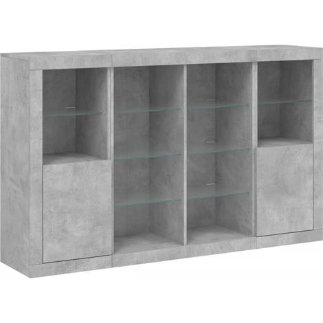 Credenza a buffet cassettiera mobiletto portaoggetti organizer per cucina soggiorno salotto con luci a LED 3 pezzi legno ingegnerizzato grigio 020037221