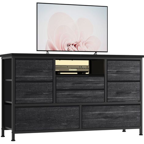 Commode à 8 Tiroirs Avec Lumière LED, Station de Charge, Commode Pour Chambre, Salon, Couloir Gris/Noir (1/5)