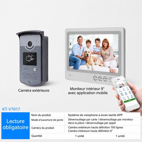 Visiophone filaire intelligent 9 pouces avec contrôle d'accès badge ID et fonction APP 9 app 1 × 1 × 1 cm 300 g – Livraison gratuite