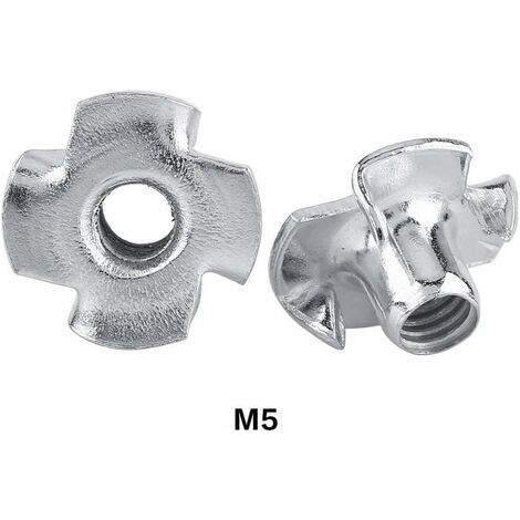 Ecrou En T - 4 Griffes - Acier Zingué - Pour Fixation Bois Et Panneaux - M5 - 50 Pièces (1/5)