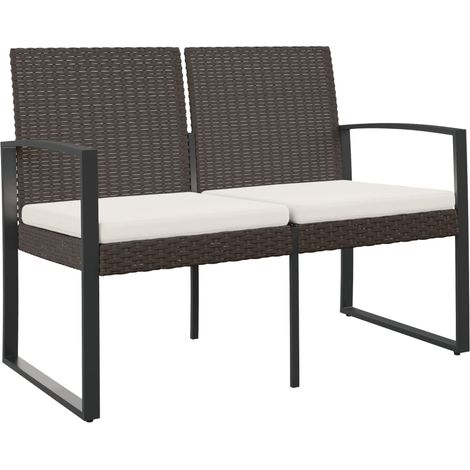 Banc de jardin,Banquette de jardin,Chaise à 2 places avec coussins marron PP rotin CFW18763 (1/5)