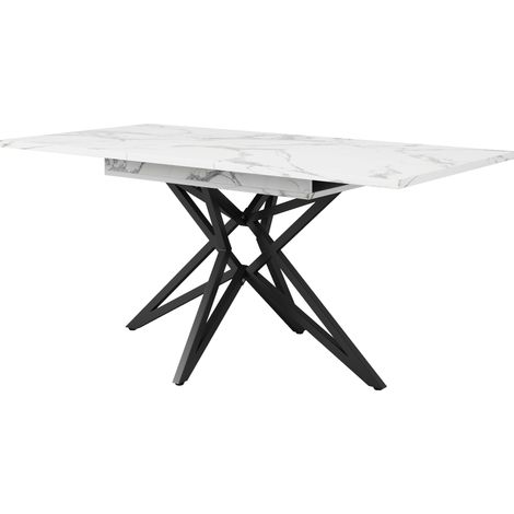 Table à manger extensible 120-160 x 80 cm avec plateau imitation marbre et pieds en métal noir (1/5)