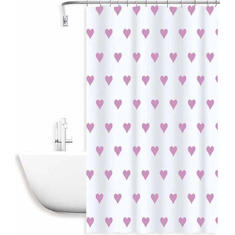 TRADE SHOP - Tenda Da Doccia Vasca Bagno Impermeabile 12 Ganci Con Cuori Rosa 240x200cm 87092 - (1/2)