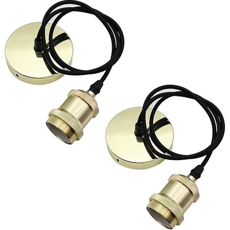 Set von 2 E27 Hängeleuchten mit Schraubring E27 Lampenhalter mit verstellbarem Textilkabel 100 cm Hängekabel für Deckenbeleuchtung Wohnzimmer Schlafzimmer Küche, golden