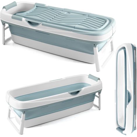 Vasca da bagno pieghevole in silicone blu, portatile, per casa e SPA, 152 cm (1/5)