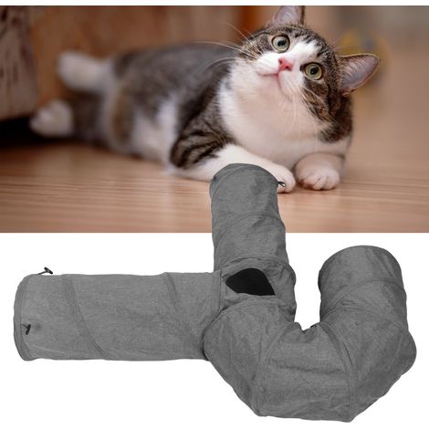 Tunnel Chat 3 Voies - Générique - Modèle Pliable - Toile Résistante avec Boule Peluche Intégrée pour Jeu et Exercice Quotidien des Chats et Chatons (1/5)