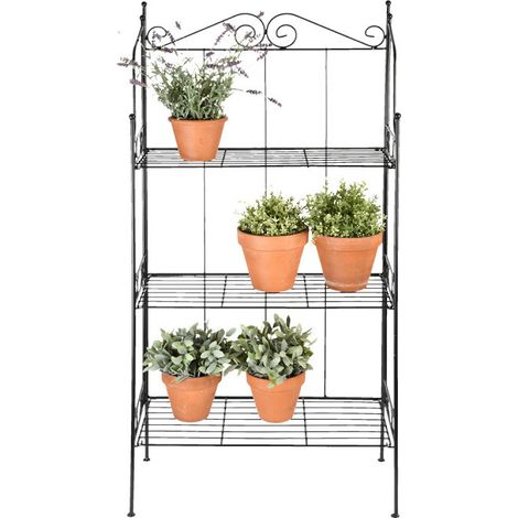 Esschert Design – Étagère à plantes 3 niveaux en fer forgé 110 cm – Pliable et facile à ranger – Pour décoration végétale intérieure et extérieure (1/10)