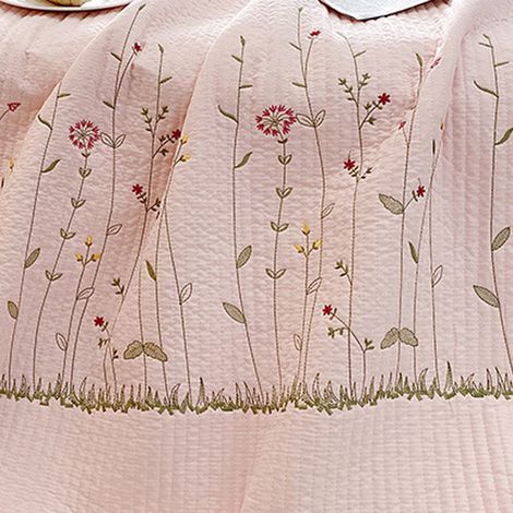 Couette en coton uni, couleur unie, élégante, broderie Tencel, rose, idéale pour l'été. 2 taies d'oreiller (48 x 74 cm). (1/3)