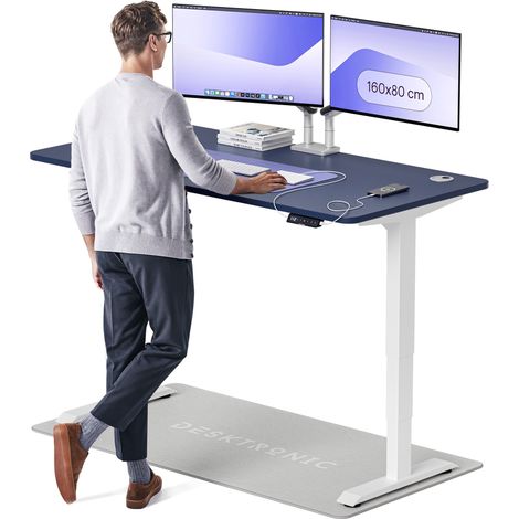 Desktronic Bureau assis debout HomePro - 160x80cm - Blanc/Bleu