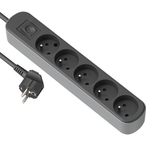 Power Strip with 5 Outlets, Switch, 1.5M Cable, Wall Mounting, Home Use (1/5)