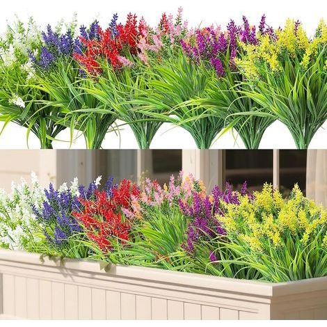 12 Bundles Fleur Artificielle Exterieur Fausse Lavande Plantes Décoration Artificielles D'extérieur Plantes de Balcon pour Les Jardins Intérieurs,La Décoration Florale de Balcon etc (1/5)