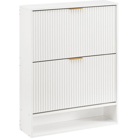 ELVMI Zapatero con 2 Puertas Abatibles, Estantes Ajustables y Hueco Abierto, Recibidor, MDF, Blanco, 80 x 24 x 102 cm (1/5)