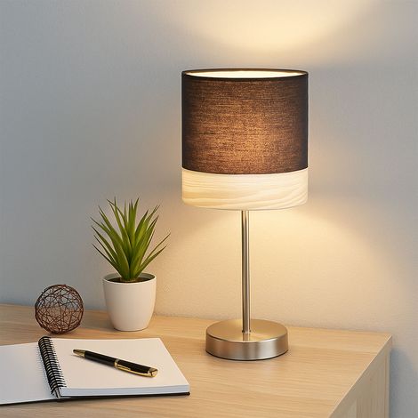 LED Tischlampe Nachttischlampe Tischleuchte Schlafzimmerlampe Leseleuchte, nickel matt, Textil Holz, 3W 250lm warmweiß, DxH 15 x 35 cm