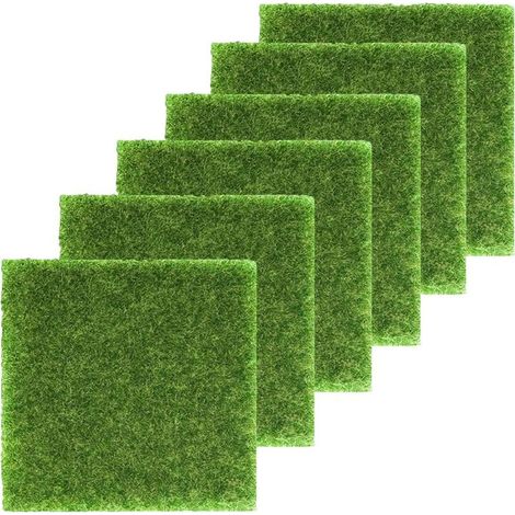 Lot de 6 tapis de gazon artificiel de 15 x 15 cm, micro-mousse artificielle, décoration de jardin, terrasse en mousse à faire soi-même (1/5)