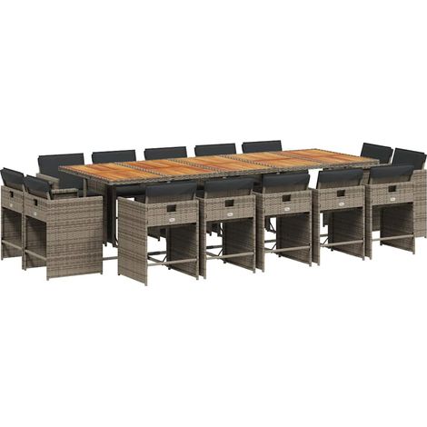 Maison Exclusive - 15-tlg. Garten-Essgruppe mit Kissen Grau Poly