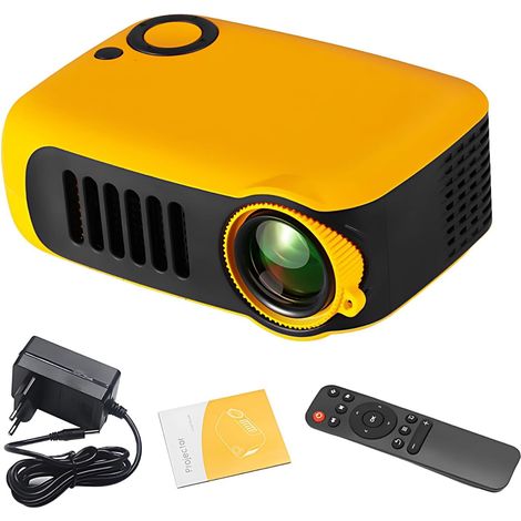 Mini projecteur portable jaune, cinéma maison et jeux, 1000 lumens, compatible 1080P/4K, mise au point manuelle, télécommande incluse (1/5)